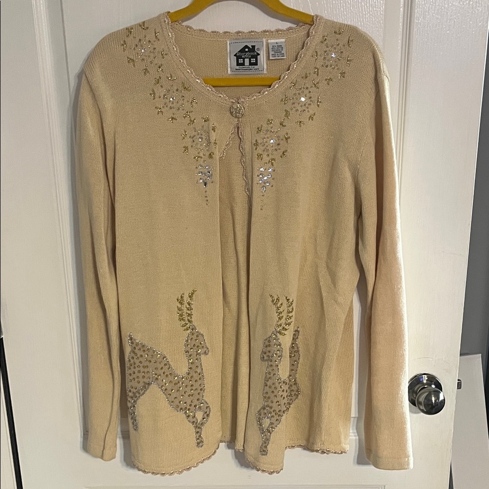 Storybook Knits Cream Cardigan with Gold Accents
